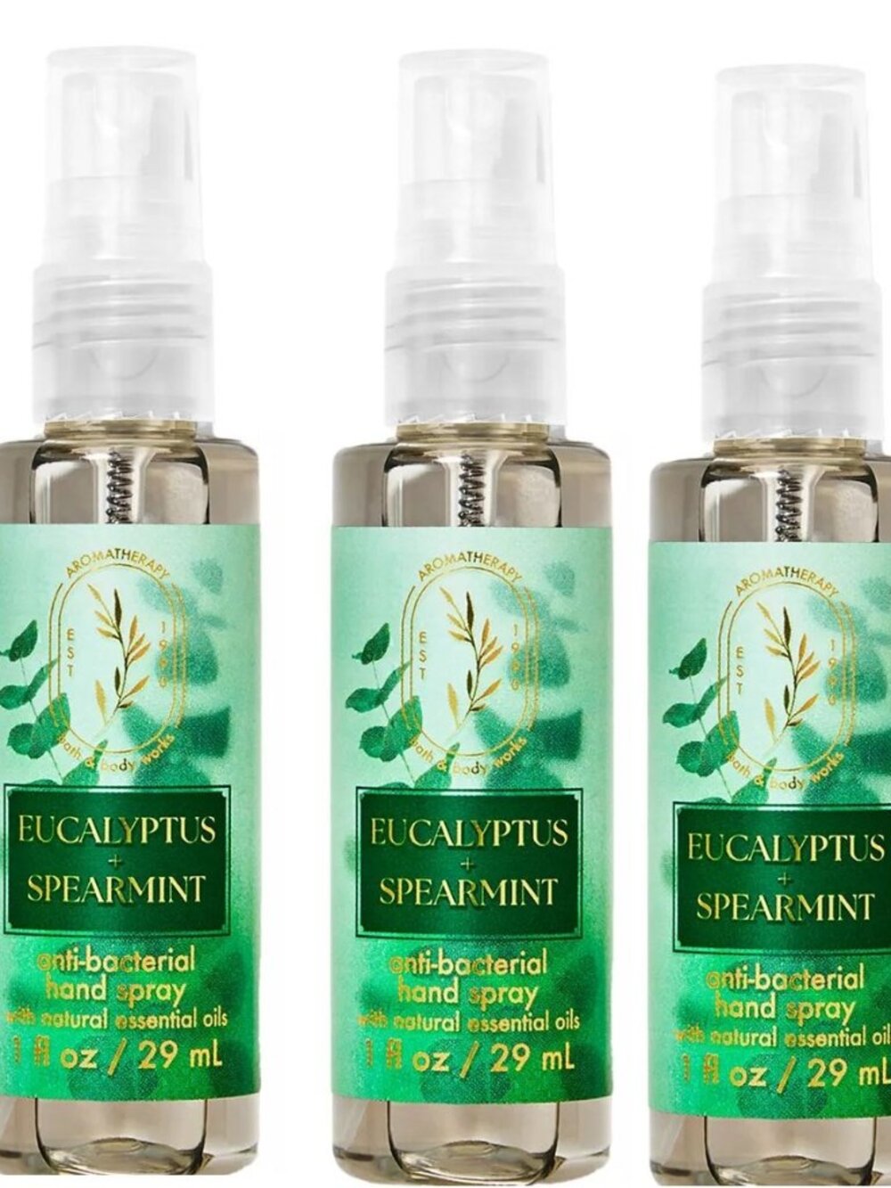 LOT of 3 Bath & Body Works Eucalyptus Spearmint Sanitizer Spray 1 oz.